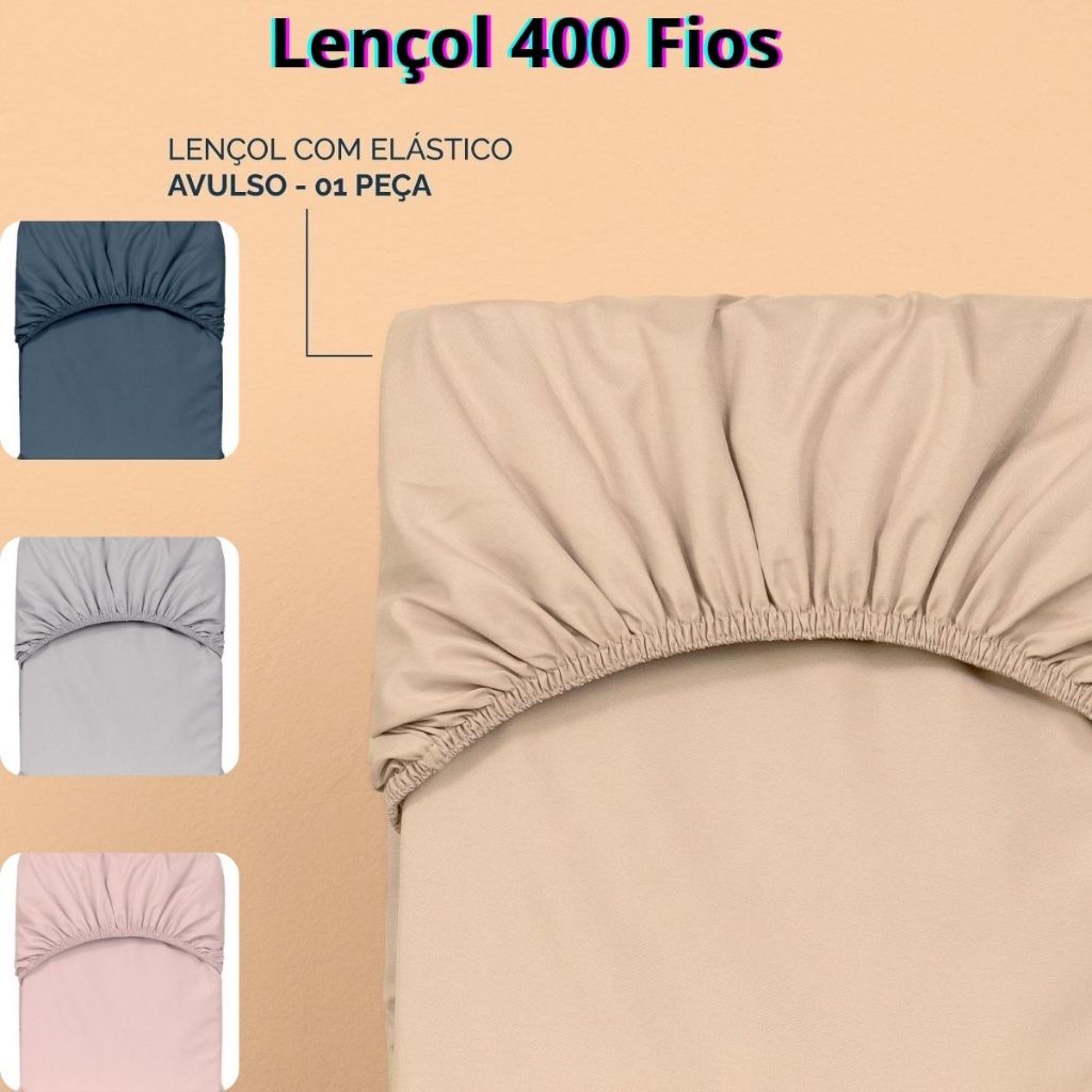 Lençol Percal 400 Fios Com Elástico Solteiro Casal e Queen Super Macio