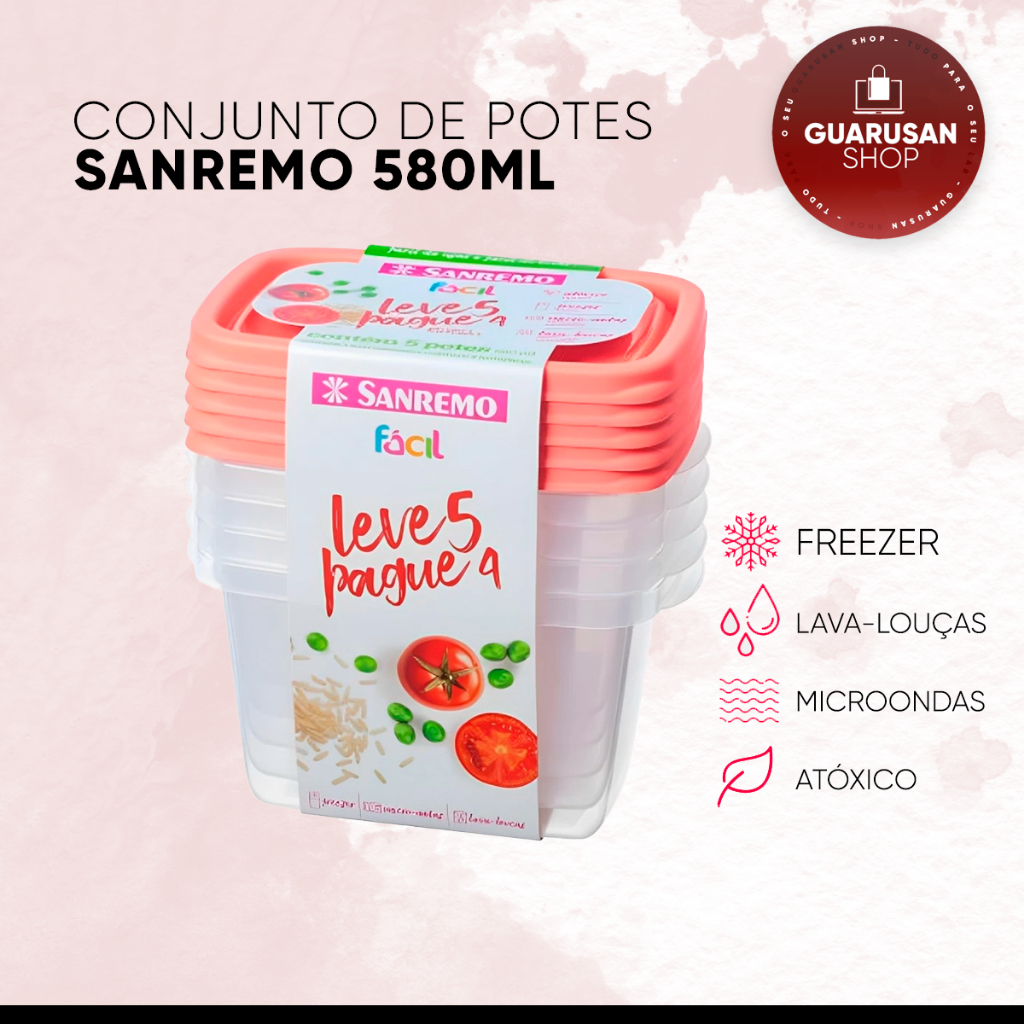 Kit 4 Potes Herméticos Transparente Retangular Alto Vasilha Fitness Freezer Microondas Organizador - Sanremo 580ml