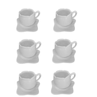 Jogo 6 Xícaras Chá 200ML Formato Flor Tulipa Pires Branca Liso Cozinha Chá Café Leite Deco...