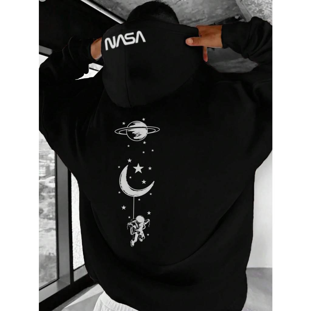 Moletom Canguru Estampado Nasa Astronauta Inverno Unissex Flanelado Com Bolsos
