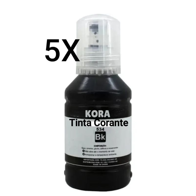 Kit 5 Tinta Para Epson T534 Bk M1100 M1120 M1180 M2140 M2170