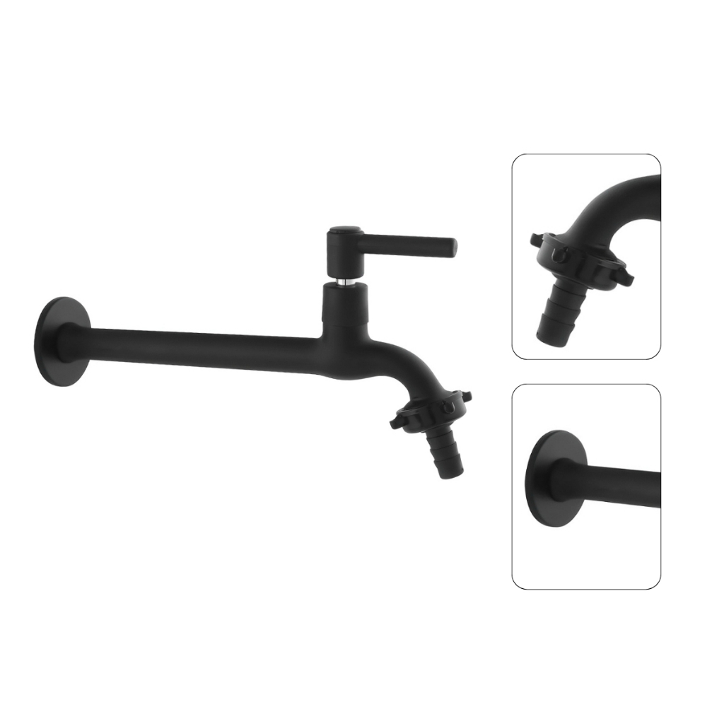 Torneira Longa Jardim Tanque Preto Fosco Metal 1/4 De Volta