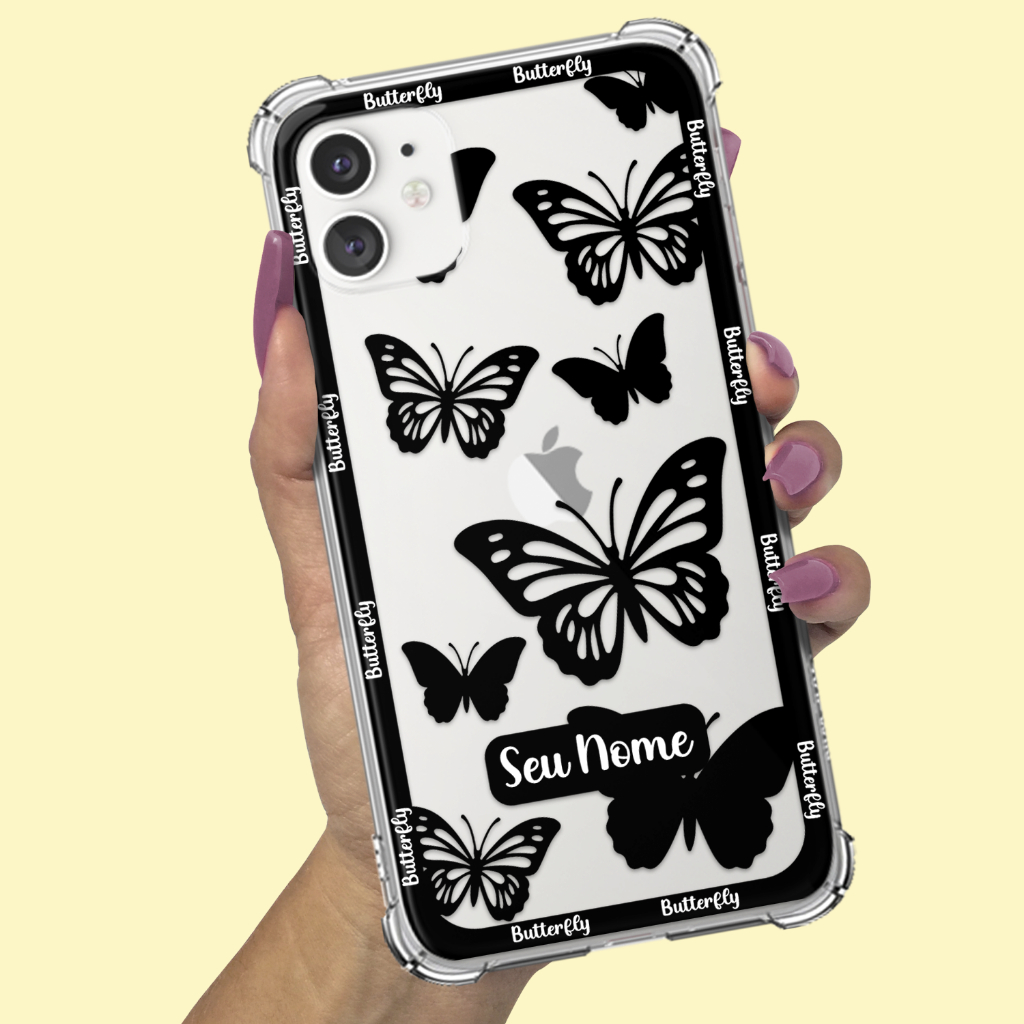 Capa Capinha para Samsung Galaxy S20 S21 S22 S23 S24 S25 FE PLUS ULTRA Anti-impacto Personalizada Borboleta Preta