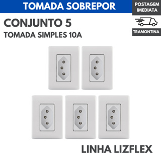 Kit 5 Conjuntos Tomada Sobrepor 10A Tramontina LIZFLEX com Nota Fiscal em Oferta na Shopee
