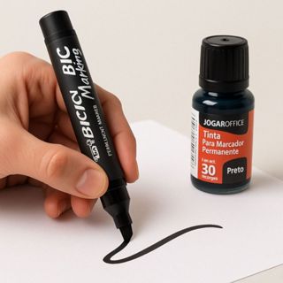 Kit Piloto + Tinta Refil Permanente Preto Bic / Jocar Office em Oferta na Shopee