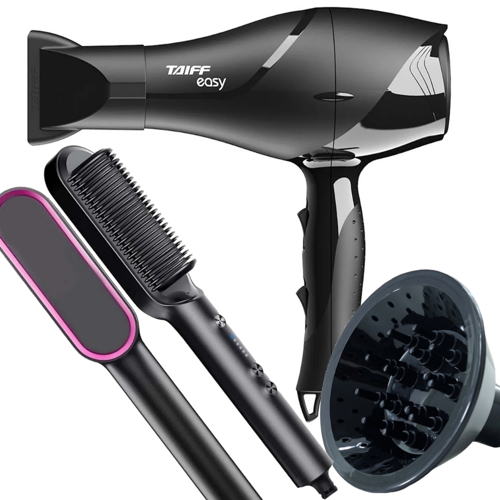 Secador de Cabelo Taiff Profissional 1700w Ions Ar Quente Frio Preto Com Difusor Cachos E…
