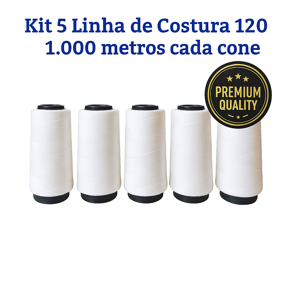 Kit 5 Linha De Costura 120 De 1.000 metros, Branco, Preto e Colorido