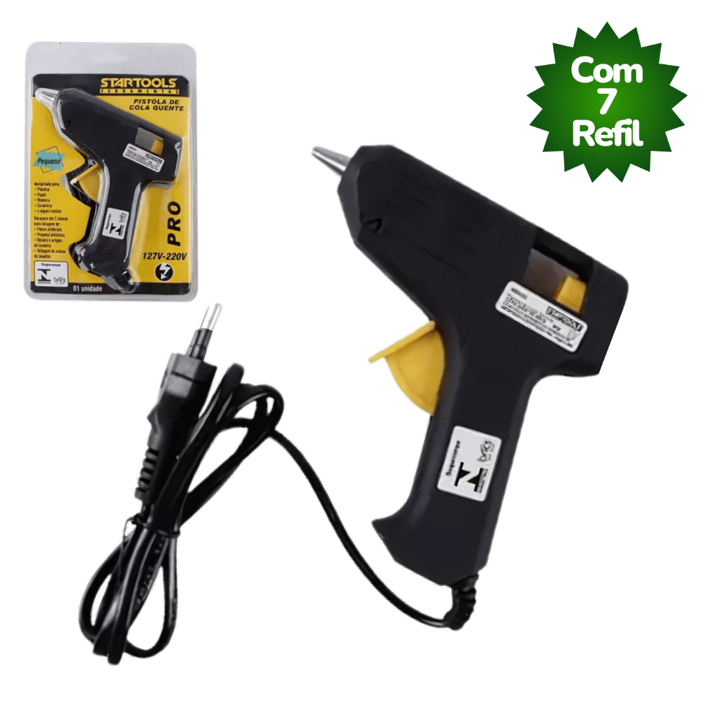 Pistola De Cola Quente Bivolt 8w Com 7 Bastões De Cola Revolver 110v e 220v Profissional
