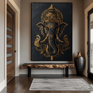 Quadro decorativo 1 pç, arte Elegante de Ganesh em Dourado & Preto, Decoração de Parede Moderna em Oferta na Shopee