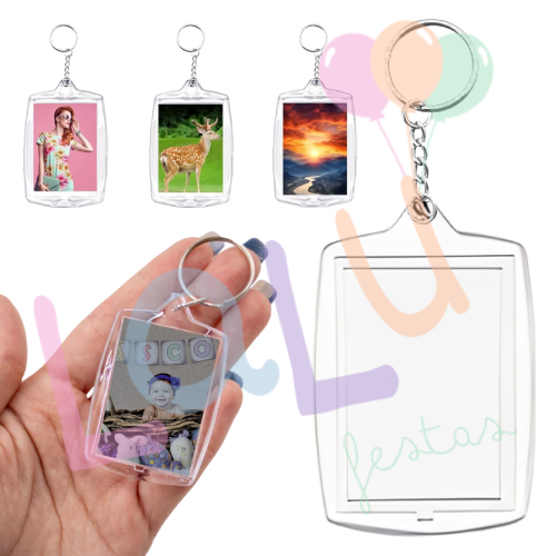 Kit 10/20/30/50/100 Chaveiro Retangular  Acrílico - Para Foto 3x4