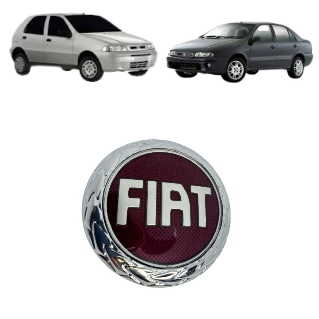 Emblema Grade FIAT Cromado com Vermelho Palio 01/04 Siena 01/04 Marea 00/07 Brava 00/07 Com parafuso