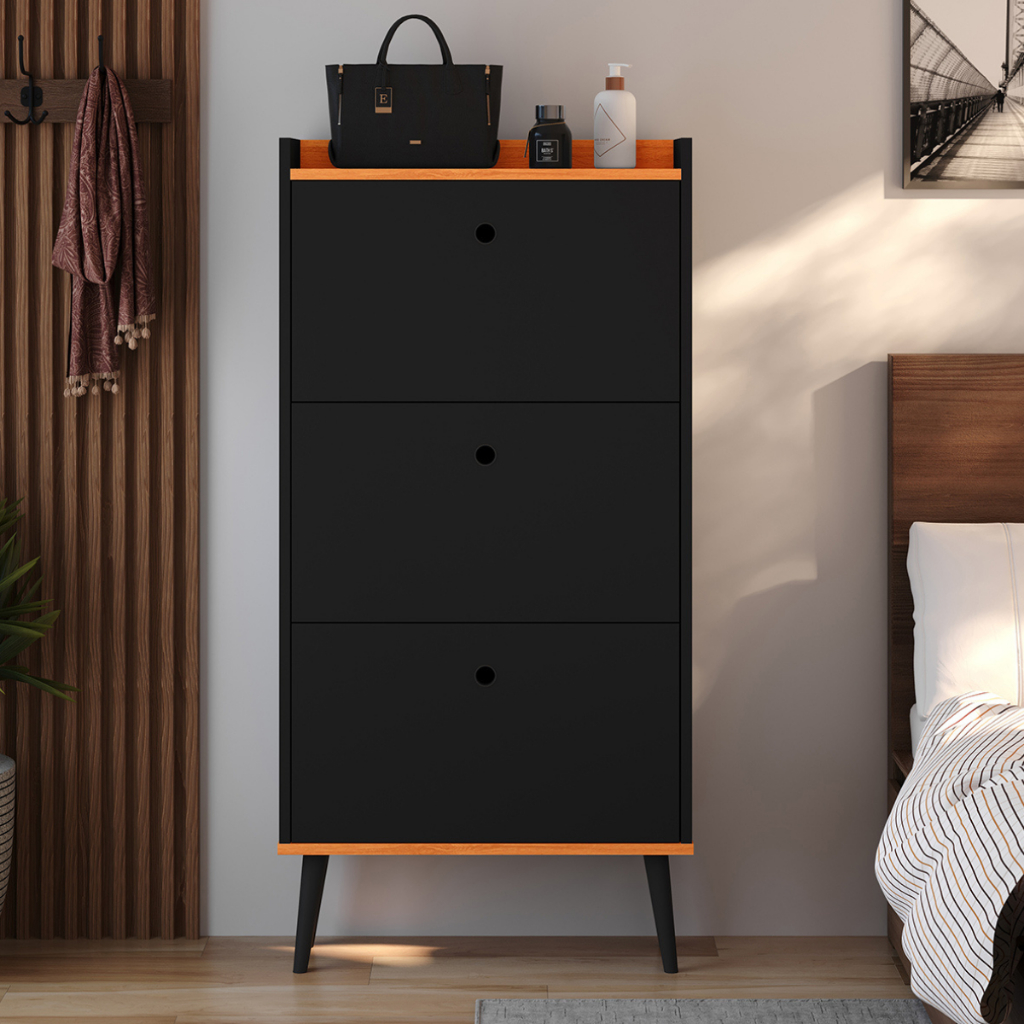 Sapateira Vertical 3 Portas Retrô com Pés Quarto Organizadora Dark - Cores