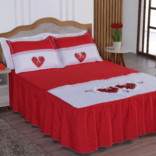 Kit Colcha Casal com 2 Fronhas Cobre Leito Oxford Estampado com Babado em Oferta na Shopee