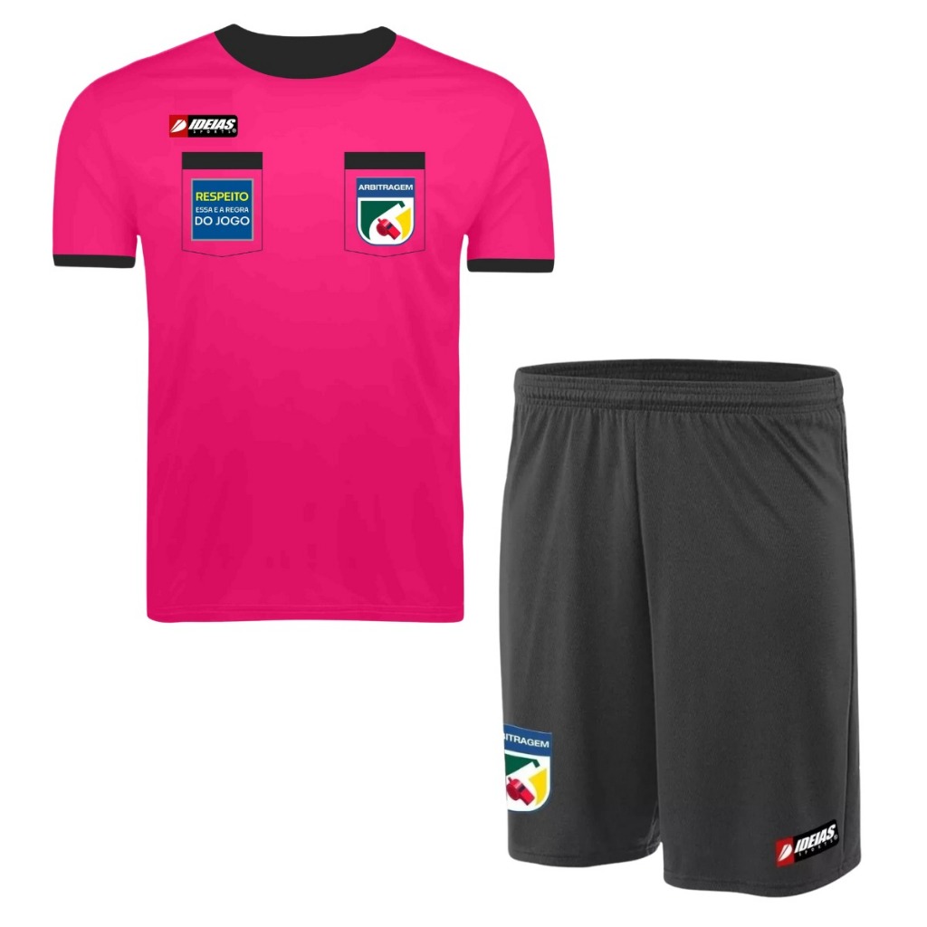 Kit 1 Camisa Arbitro Rosa + 1 Short Futebol
