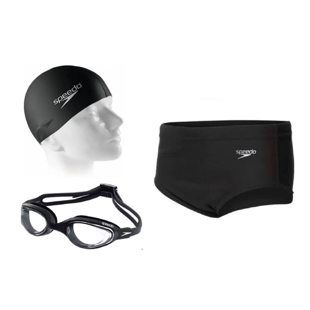 Kit Natação Speedo Óculos Hydrovision + Sunga Solid Adulto + Touca Flat Silicone Speedo