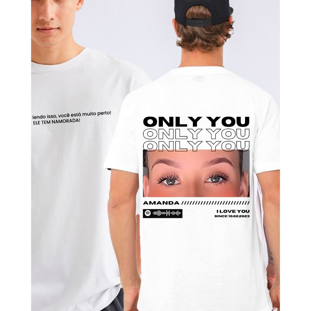 Camiseta Para Namorado com Foto da Namorada Personalizada com Amor Foto de Olhos e Música P ao G3