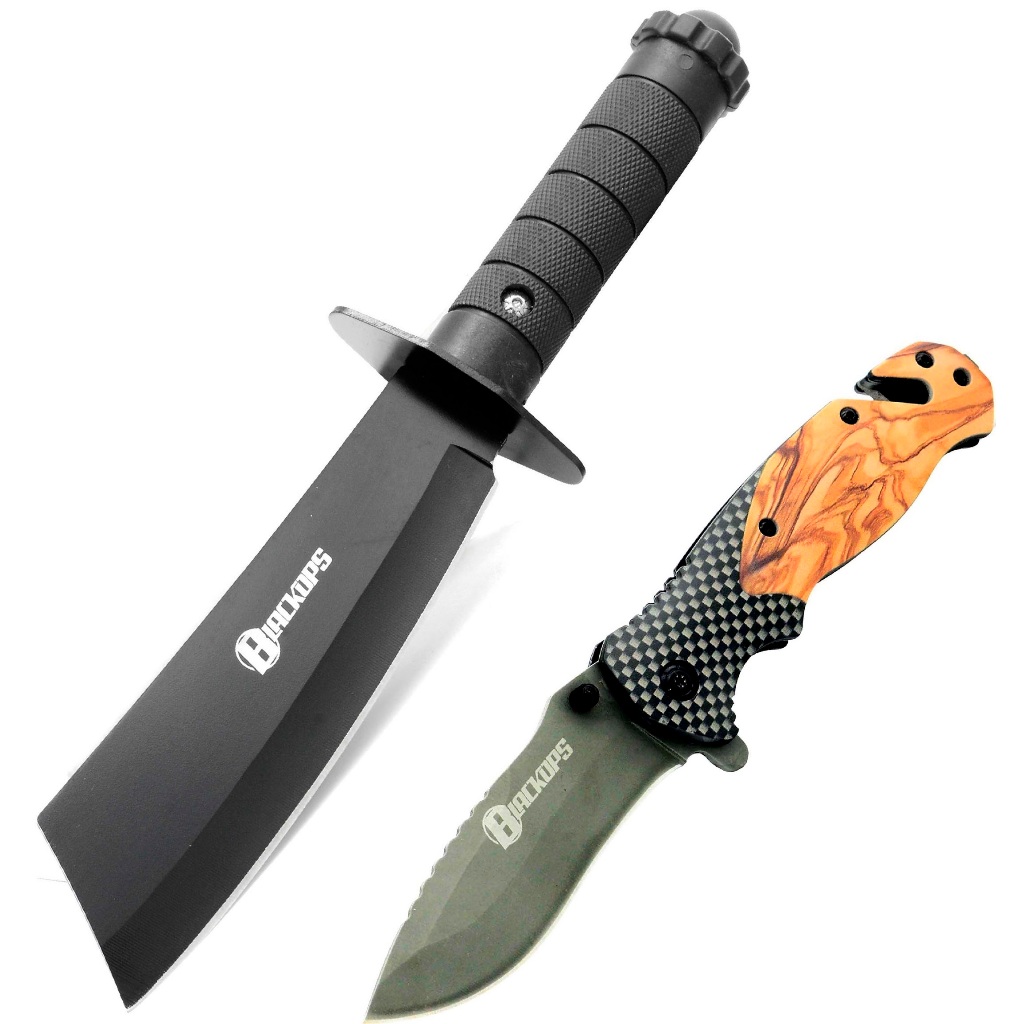 Faca Tática Sobrevivência Pesca Caça Selva Bainha THY-12 BLACK OPS + Canivete Tático KN-2 BLACK OPS