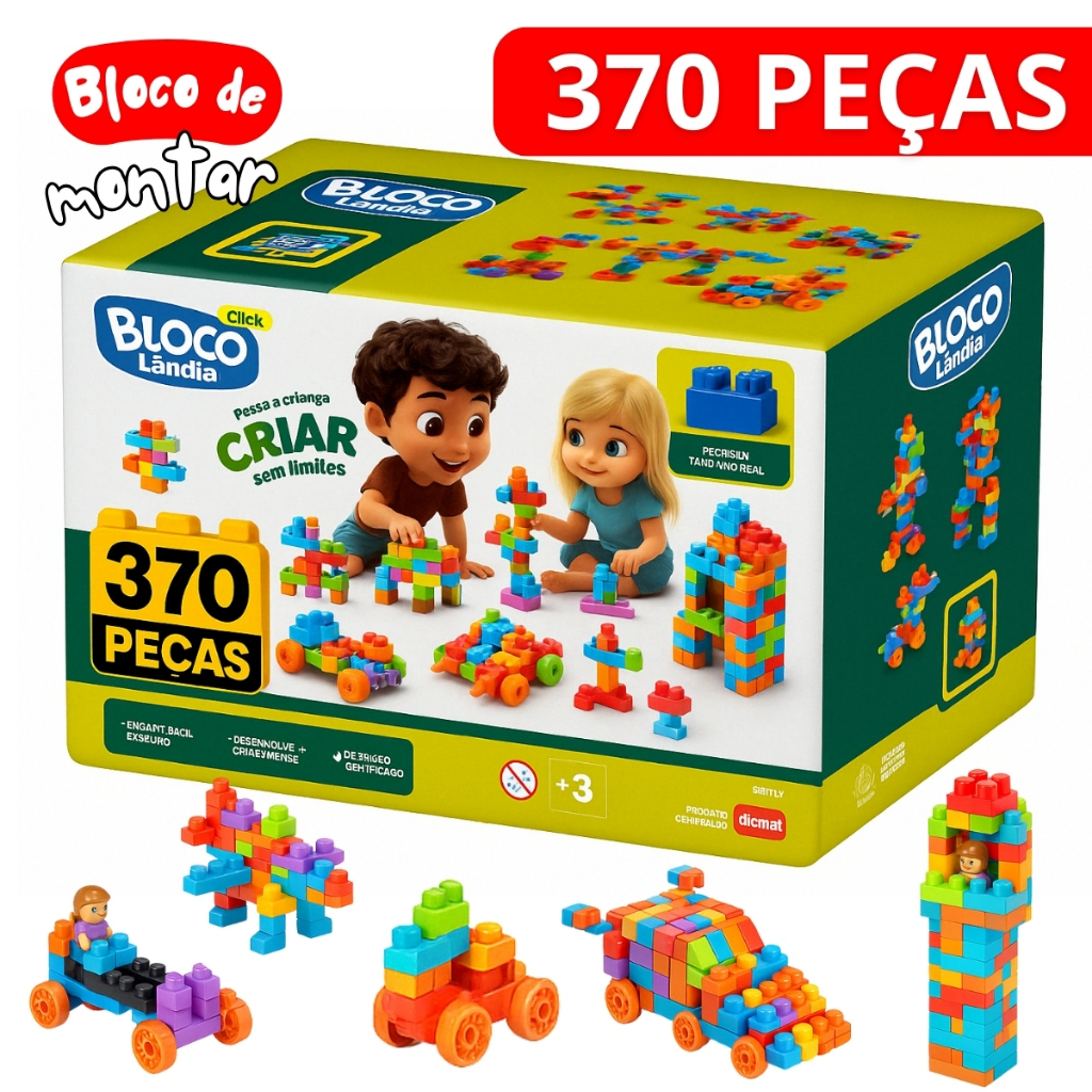 Brinquedo Bloco De Montar infantil 370 Peças a 80 Peças Peças Encaixar Infantil