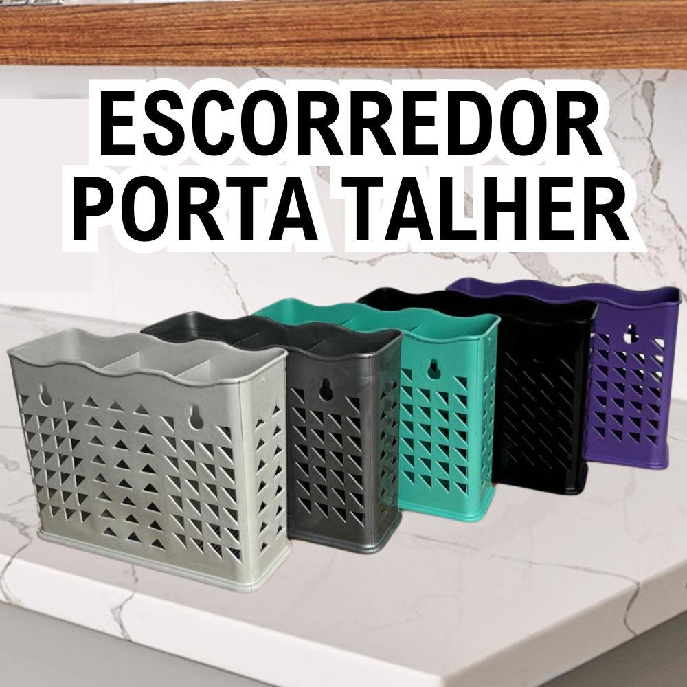 Organizador de Pia Escorredor Secador Porta Talher Plástico Vazado Com 3 Divisórias