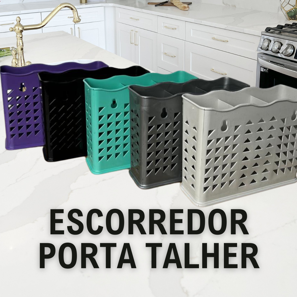 Organizador de Pia Escorredor Secador Porta Talher Plástico Vazado Com 3 Divisórias