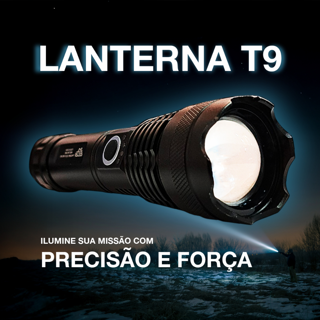 Lanterna Super Potente Tática T9 P50 Mais Forte do Mundo LED Recarregável USB Militar Resistente
