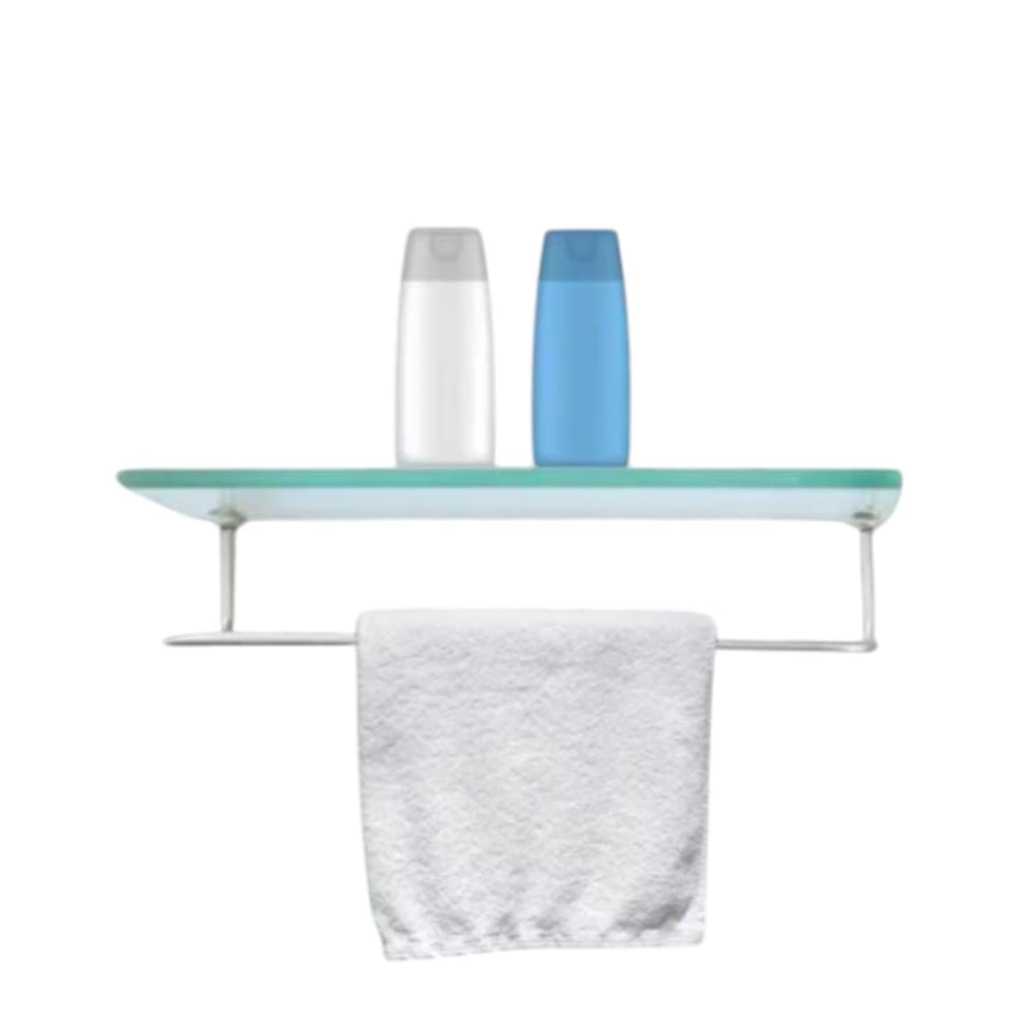 Prateleira E Toalheira De Vidro Incolor com Porta Toalha De Rosto 30Cm 2em1