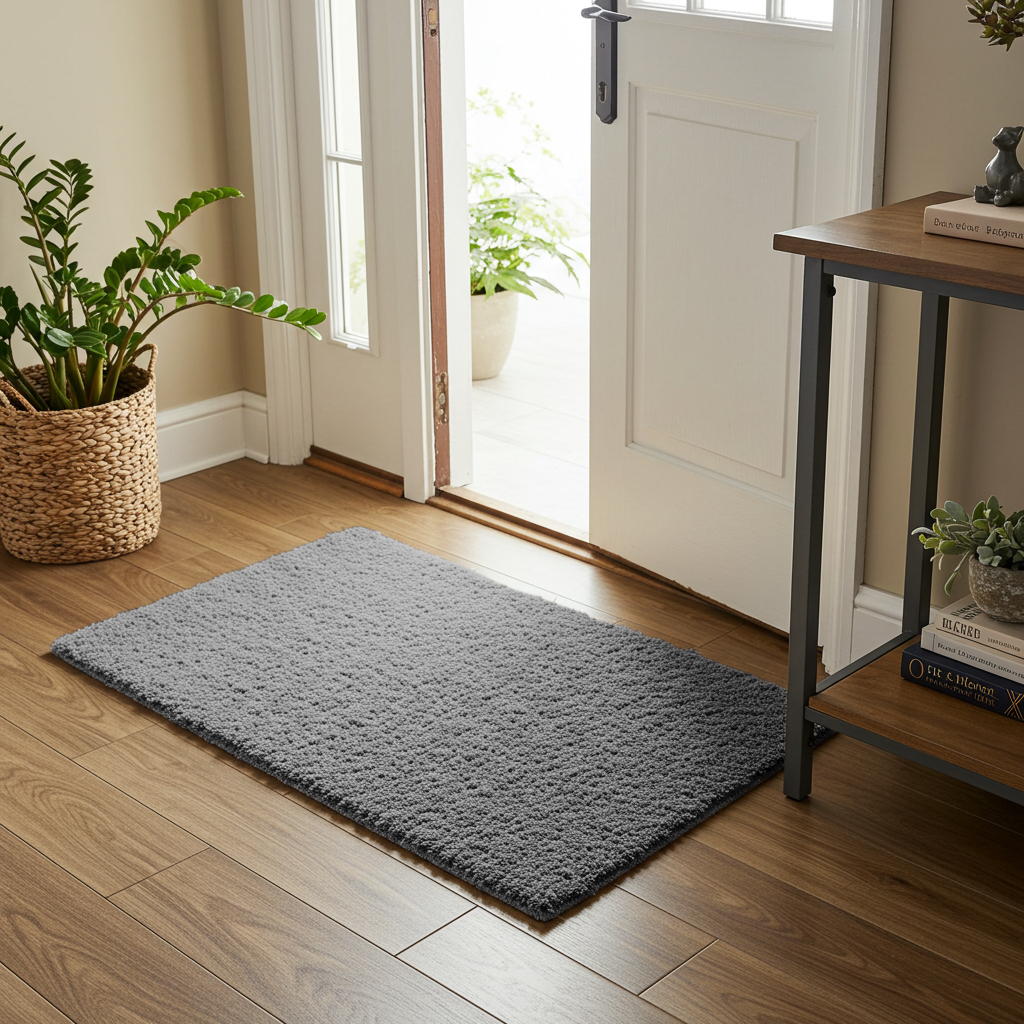 Tapete de Porta Felpudo Antiderrapante 60x40cm Macio Cinza