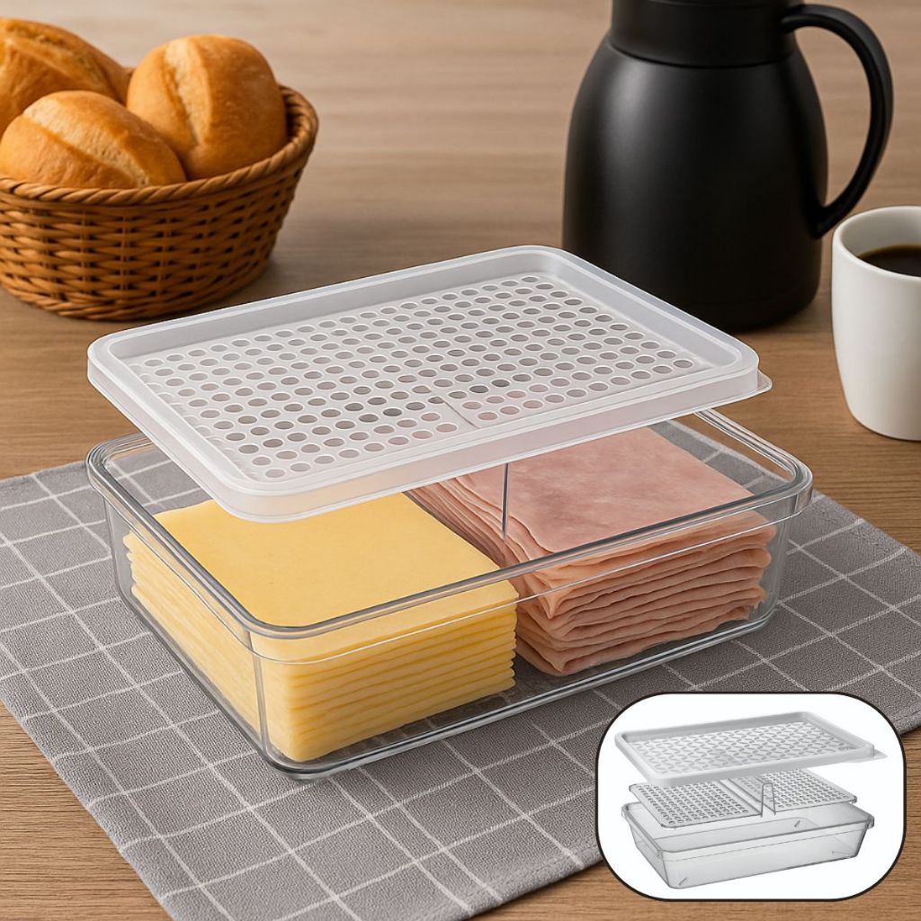 Organizador Uz Porta Frios Queijo Geladeira Cozinha Pote Escorredor Tampa Empilhavel Transparente
