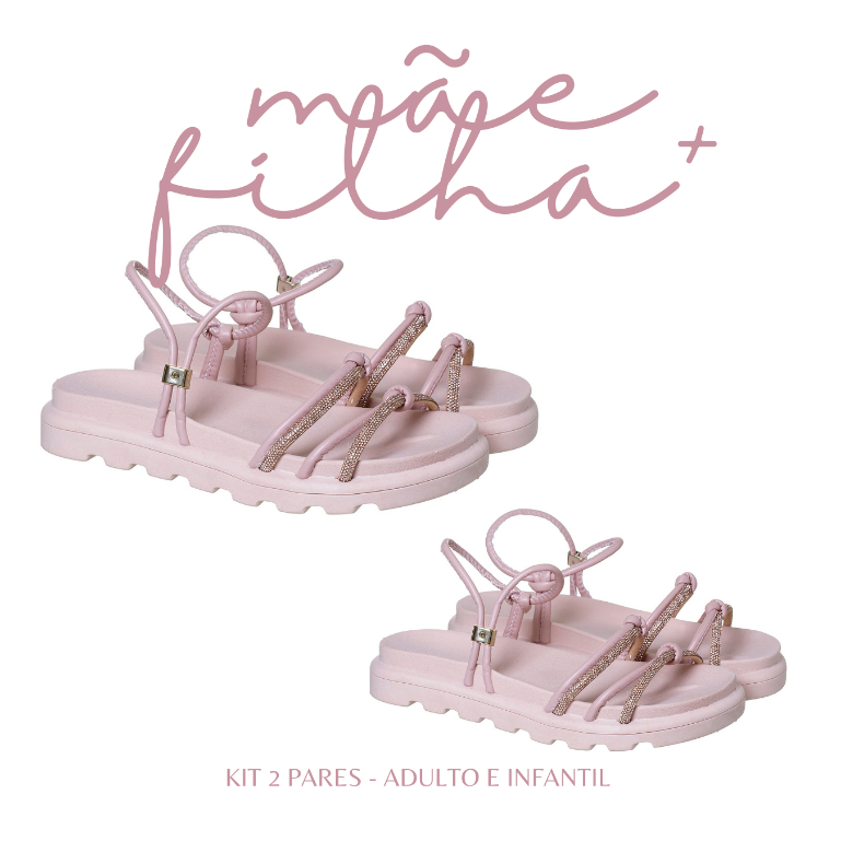 Kit 2 Pares Birken Sandália Conforto Feminina Mãe e Filha Lorena Strass Brilhante Rosê