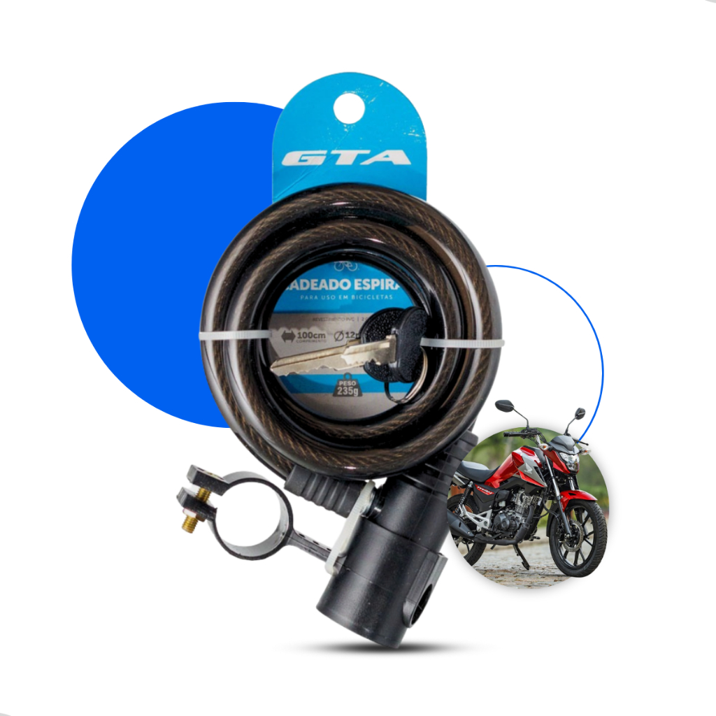 Trava Cabo De Aço Cadeado Segurança Bike Moto Espiral Anti-Roubo