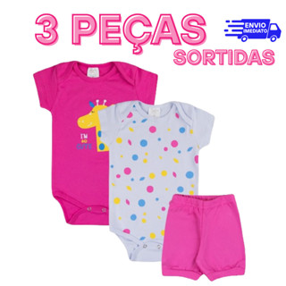 Conjunto Body Infantil Feminino e Masculino Unissex Bebes Roupa Verão Kit 3 Peças Manga Cu...