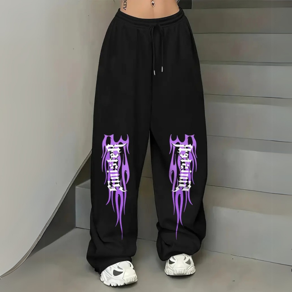 Calça Moletom Larga Wide Leg Fogo Sinistro Streetwear Hip Hop Larga Barra Reta Tendencia