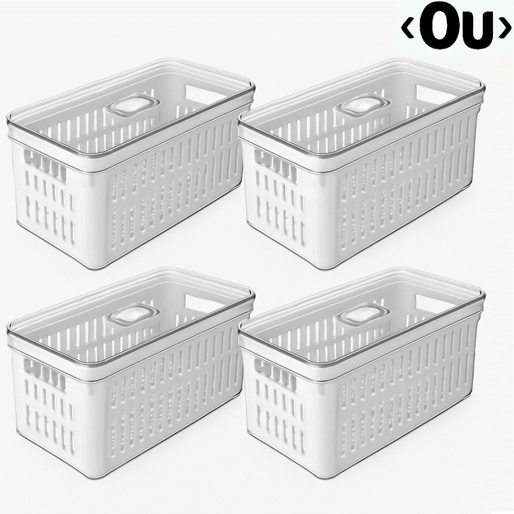 Kit Pote Organizador de Geladeira Clear Fresh 5L Com 3 Cestos Ou Para Alimento Frutas e Verduras