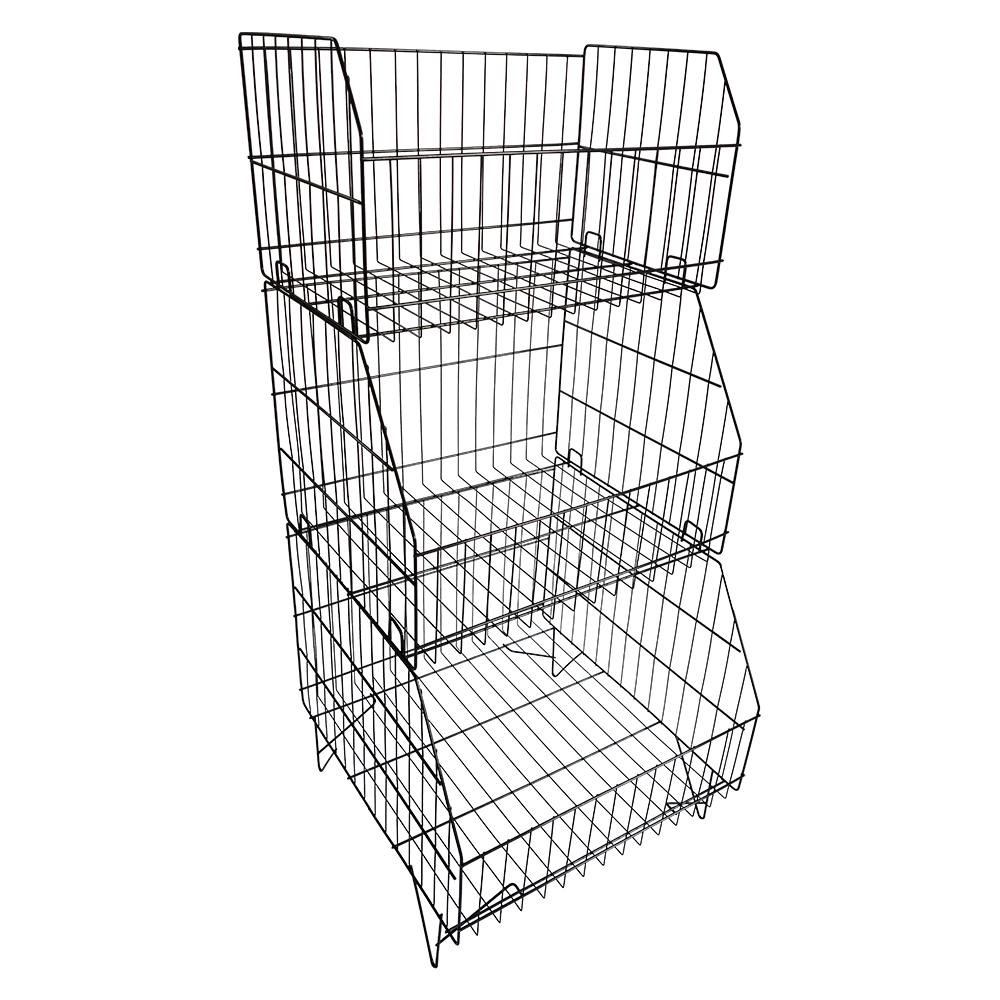 Expositor De Chão 3 Cestos Aramado 1,10m Display Organizador Loja Reforçado