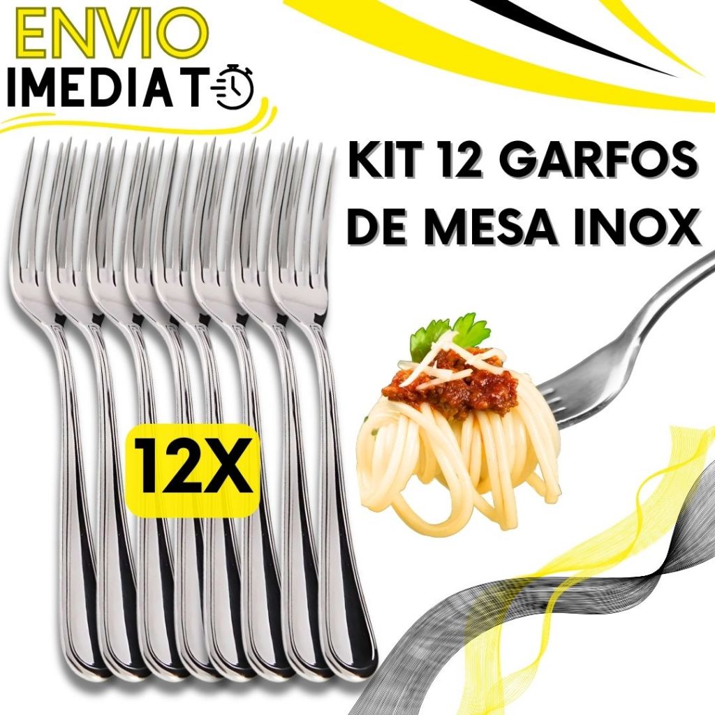 Jogo de Talher 12 Peças Garfo de Mesa Aço Inox PREMIUM Polido Super Resistente Para Casa Restaurante Bar Buffet Padaria