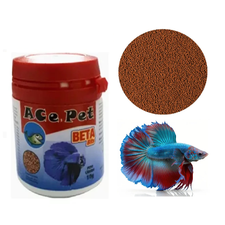 Ração Para Peixes Betas 10g Ace Pet Grãos 1mm Alimento Para Peixes Ornamentais Bettas Bits Aquários-
