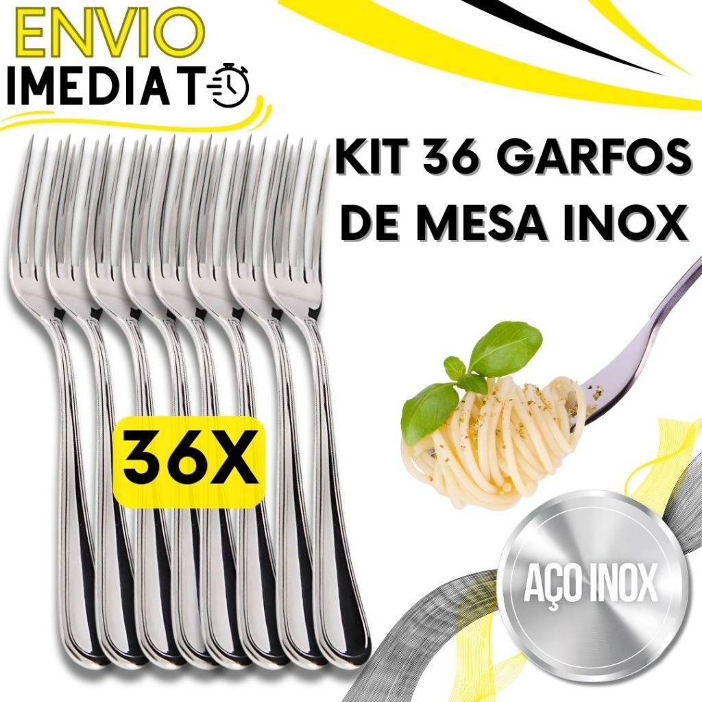 Jogo de Talher 36 Peças Garfo de Mesa Aço Inox PREMIUM Polido Super Resistente Para Casa Restaurante Bar Buffet Padaria