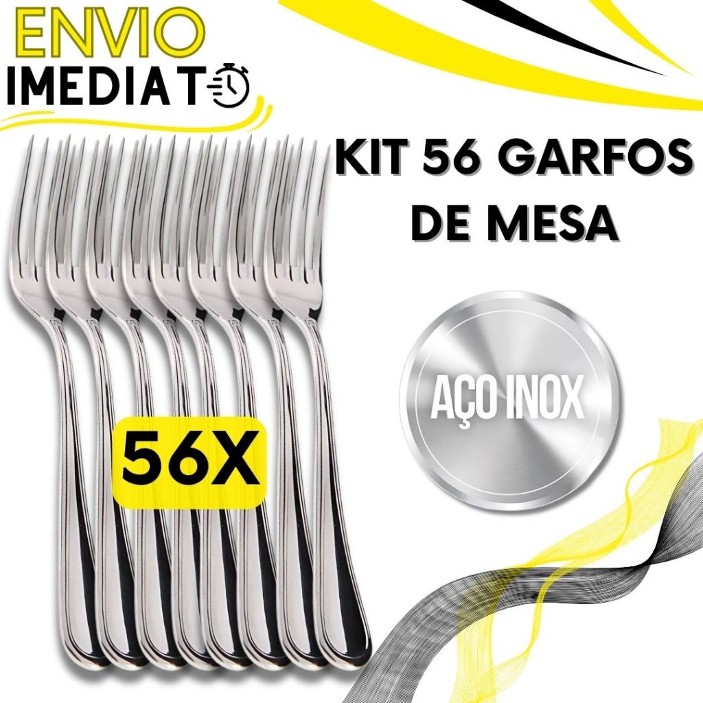 Jogo de Talher 56 Peças Garfo de Mesa Aço Inox PREMIUM Polido Super Resistente Para Casa Restaurante Bar Buffet Padaria
