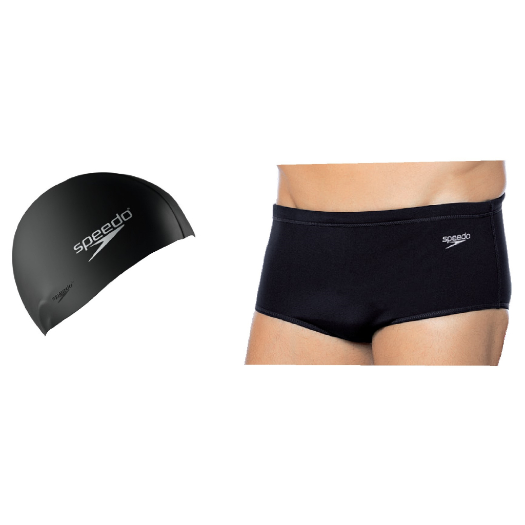 Kit Natação Speedo Sunga Solid Lycra Adulto + Touca Flat Silicone