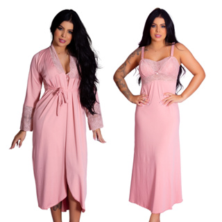 Kit Robe Roupão e Camisola Amamentação Longos Maternidade Gestante Recorte Lateral em Oferta na Shopee