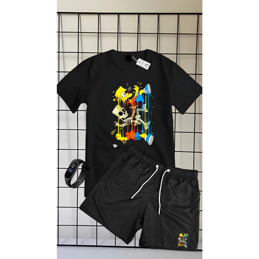 CONJUNTO DE CAMISETA 100% ALGODÃO BERMUDA TACTEL ESTAMPA BART OSSO + RELOGIO DE BRINDE