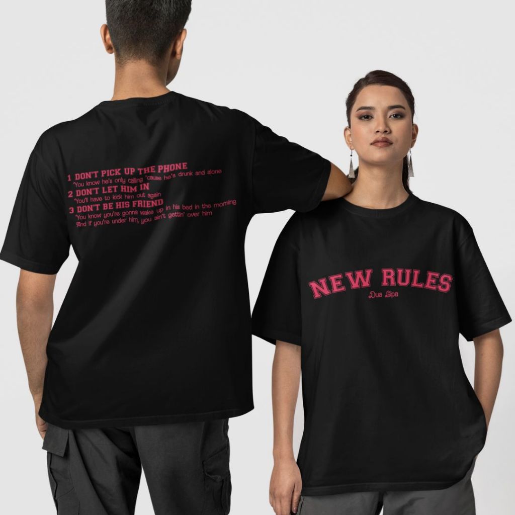Blusa New Rules Cantora Música Pop Dua Lipa Camiseta Frente e Costas Line UP músicas Tshirt Unissex 100% Algodão