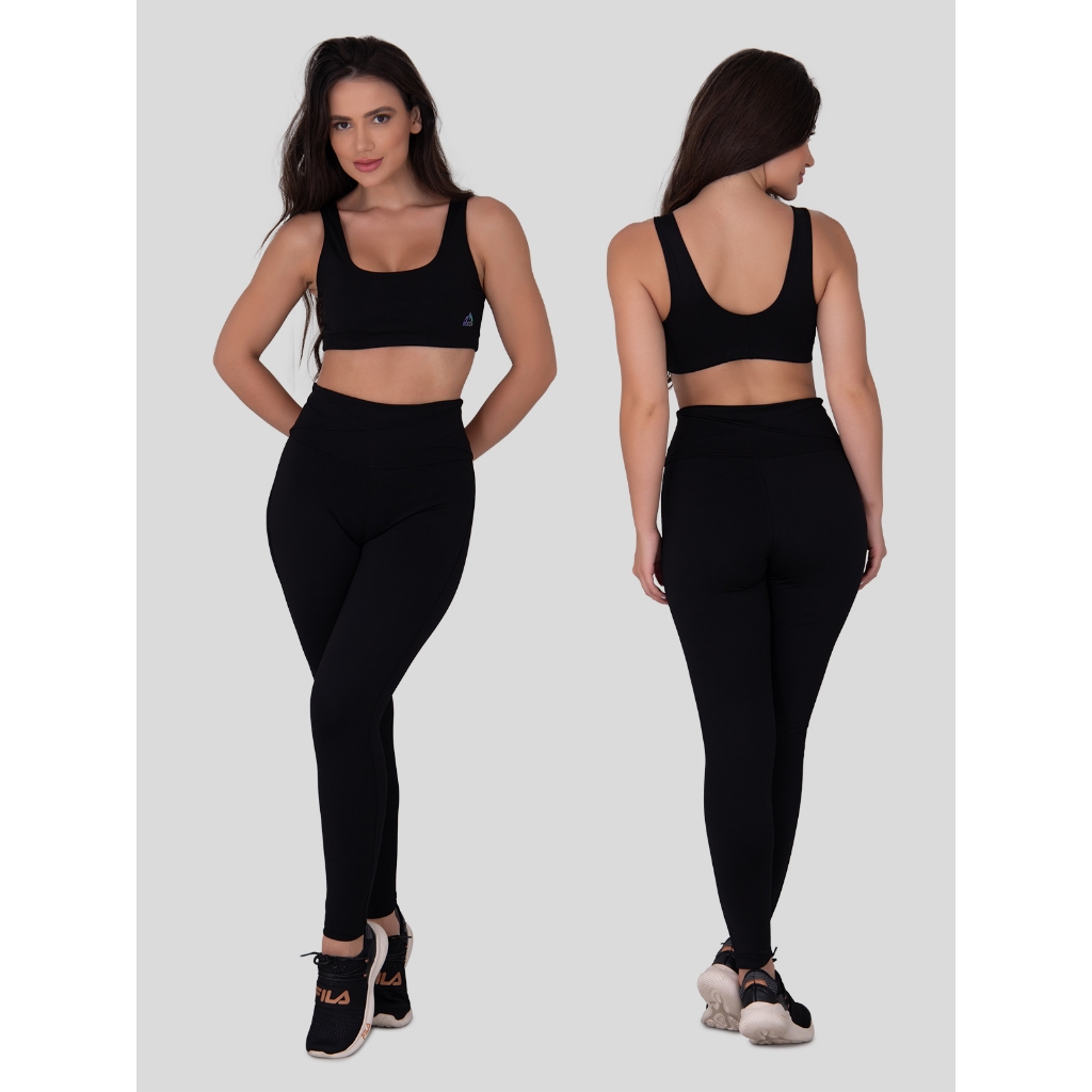Conjunto Fitness Feminino Poliamida Cintura Alta Basic Lux em Oferta na Shopee
