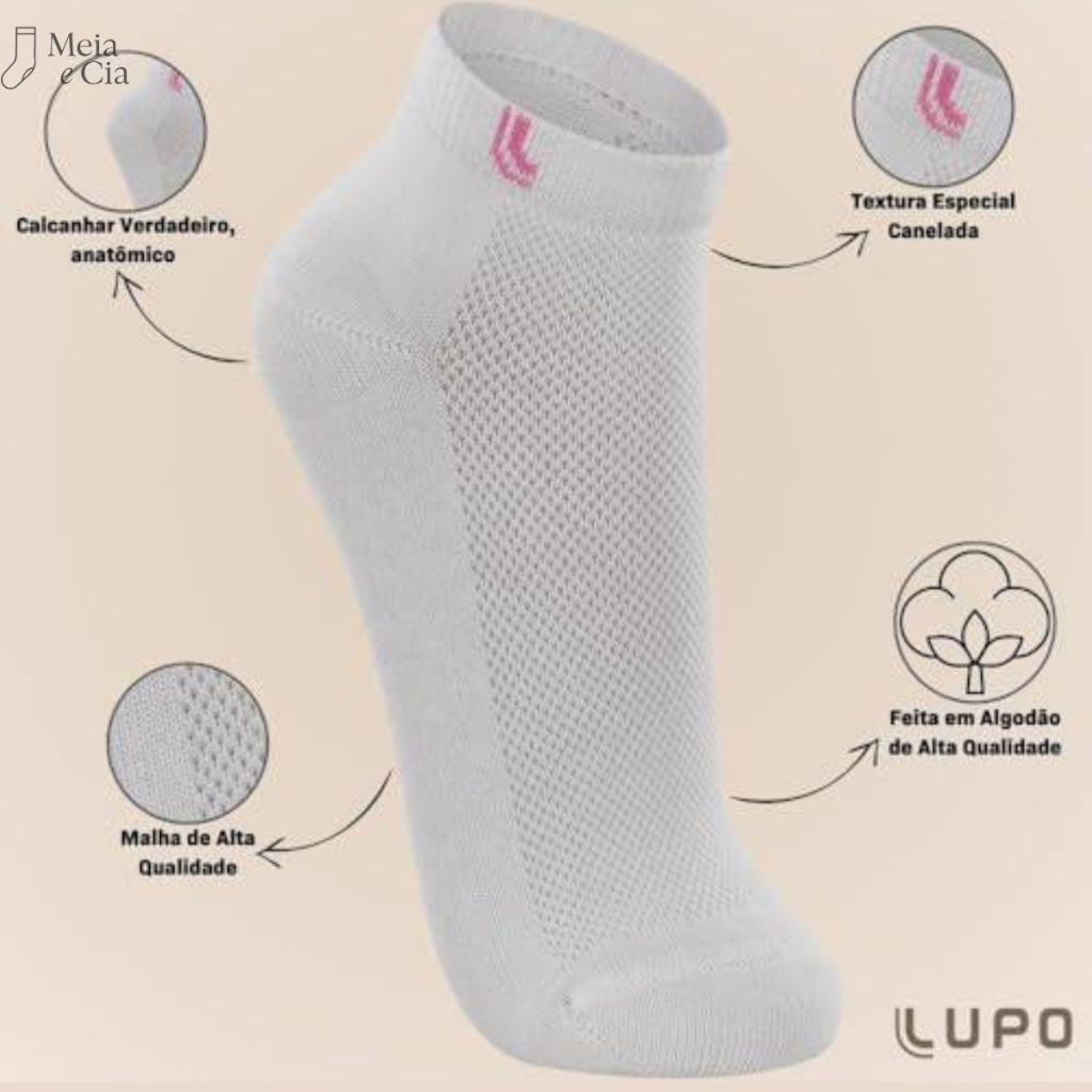 Kit 6 Pares Meias Lupo Sport Feminina Original | Cano Curto Algodão Confortável e Durável