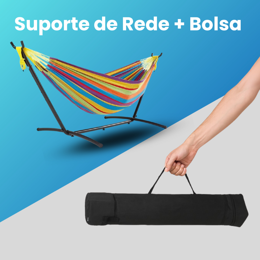 Suporte De Rede + Bolsa Para Transporte Reforçada Área De Lazer Camping SUPORTA ATÉ 250KG