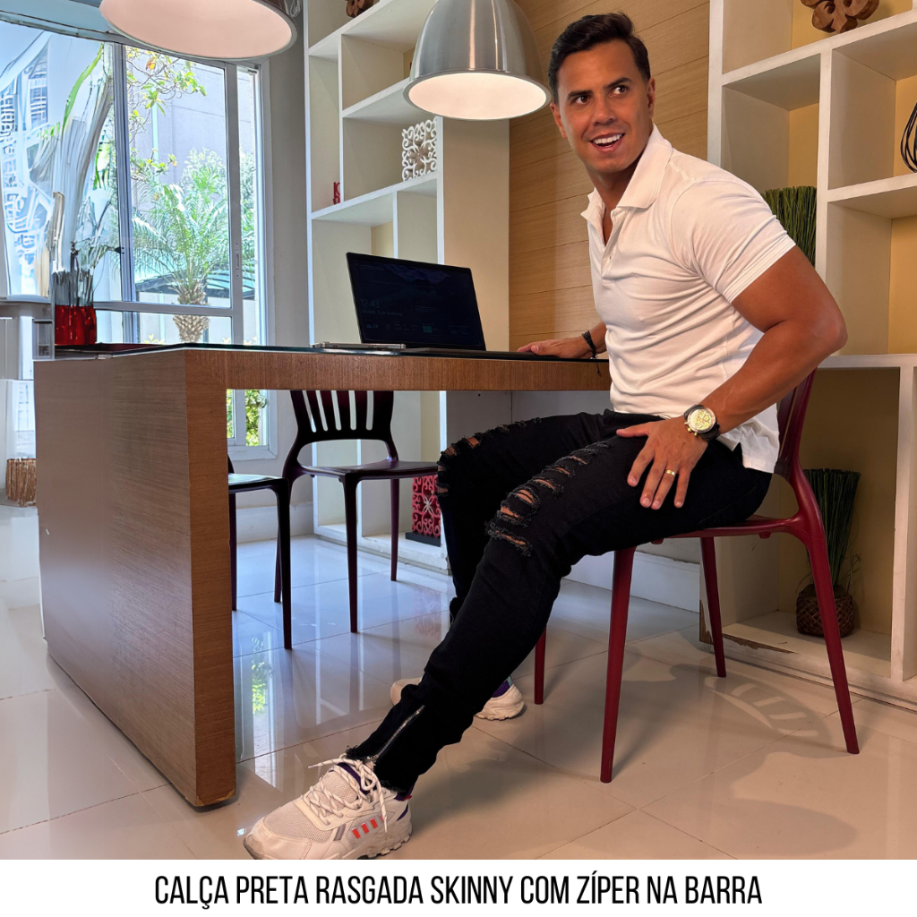 Calça Jeans Preta Masculina Rasgado SKINNY Com Zíper Na Barra - Marca Lions Jeans - Direto Da Fábrica