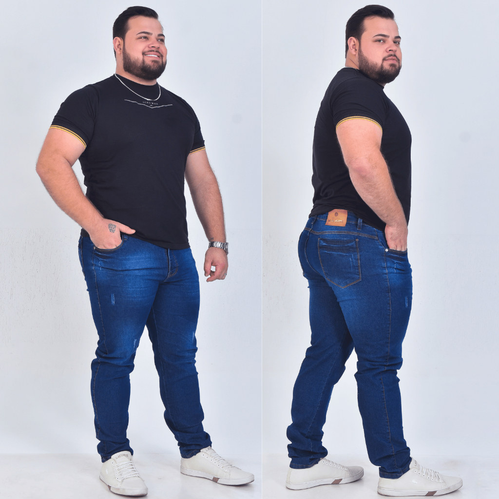 Calça Jeans Masculina Plus Size Slim Tradicional Lycra Confortável Tamanhos 48 50 52 54 Moda Grande em Oferta na Shopee