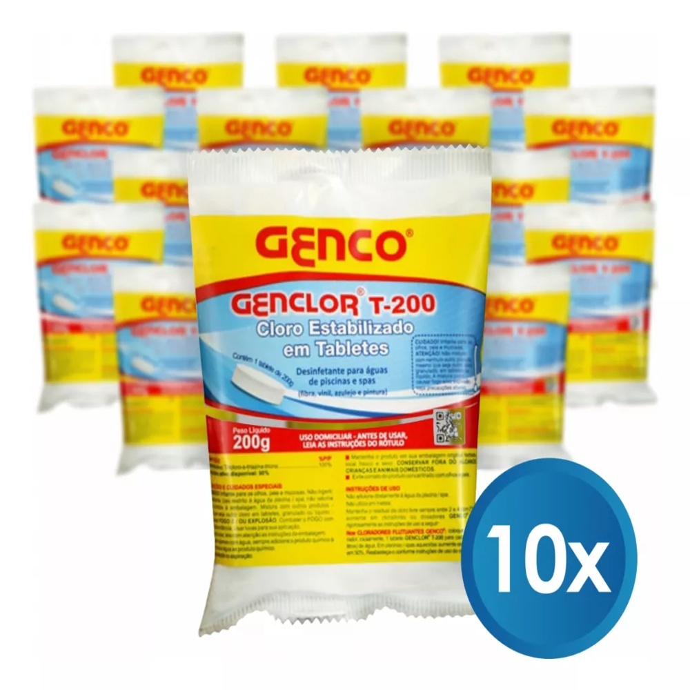 KIT 10 PASTILHAS GENCLOR T-200 TABLETE PEDRA PISCINA em Oferta na Shopee