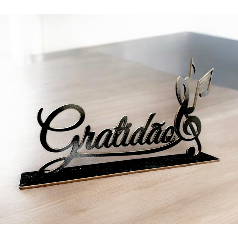 Palavra Decorativa GRATIDÃO em MDF Preto, Branco Brilhante Ideal para Sala, Escritório e Presentes