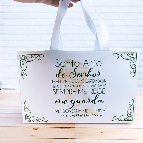 Sacolinha Batizado Verde com Branco  Caixinha Lembrancinha Personalizados
